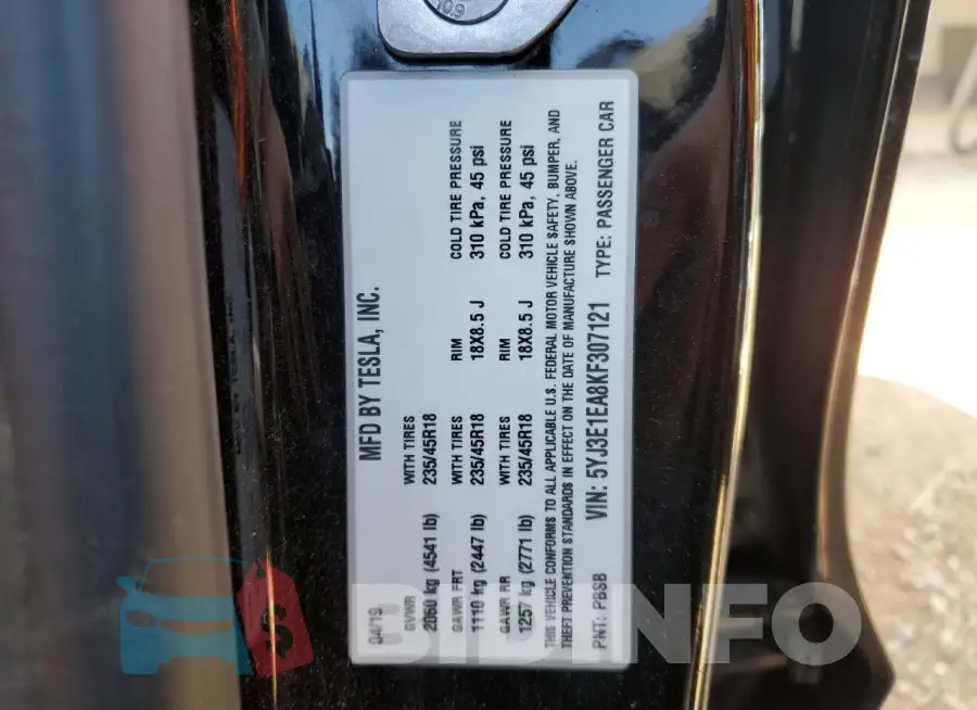 5YJ3E1EA8KF307121 Photo# 13