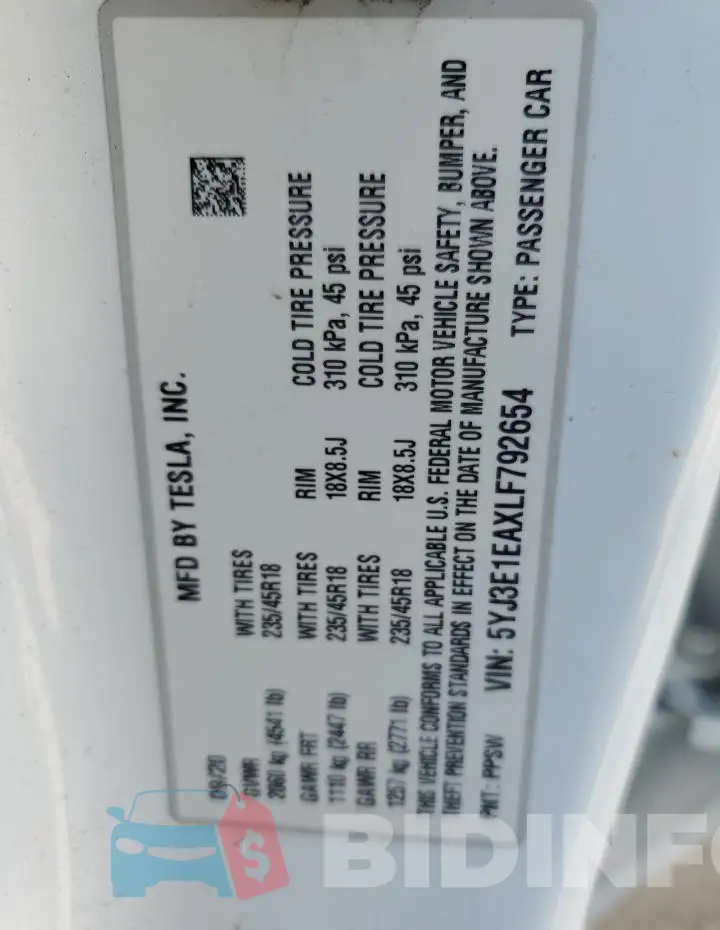 5YJ3E1EAXLF792654 Photo# 12