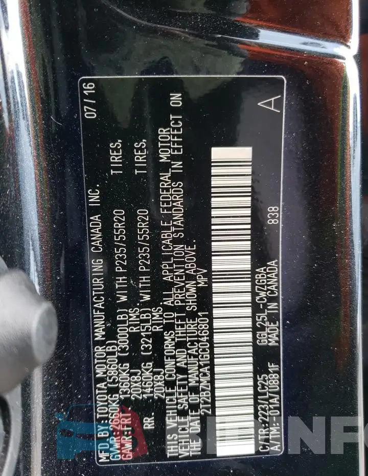 2T2BZMCA1GC046801 Photo# 14