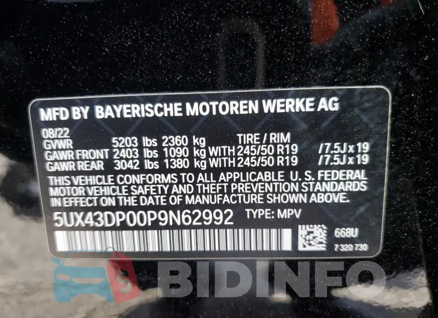 5UX43DP00P9N62992 Photo# 13