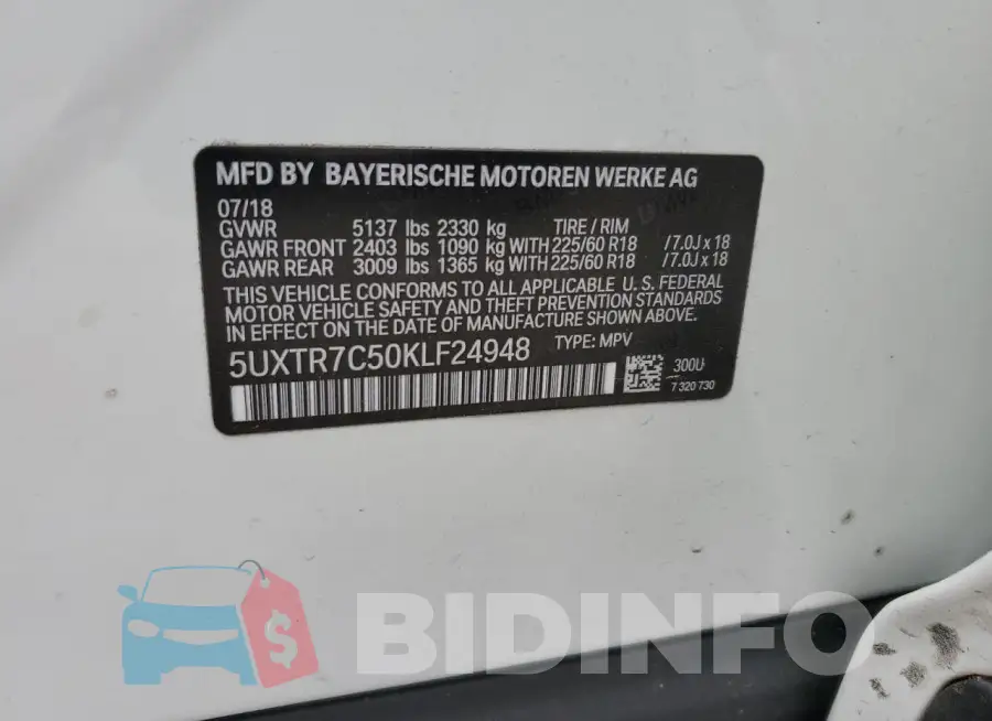 5UXTR7C50KLF24948 Photo# 14
