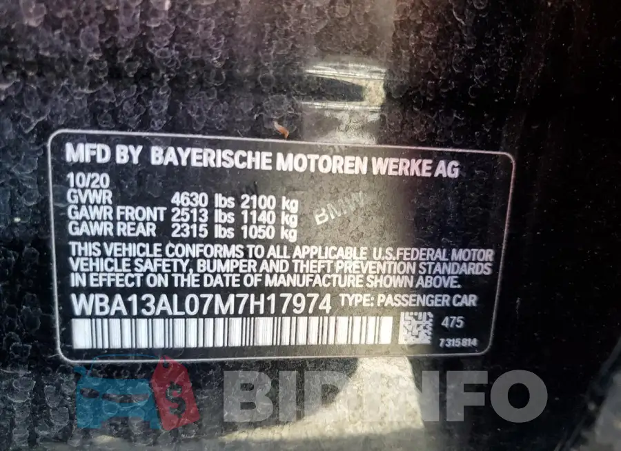 WBA13AL07M7H17974 Photo# 12