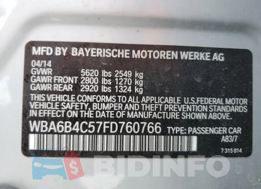 WBA6B4C57FD760766 Photo# 12