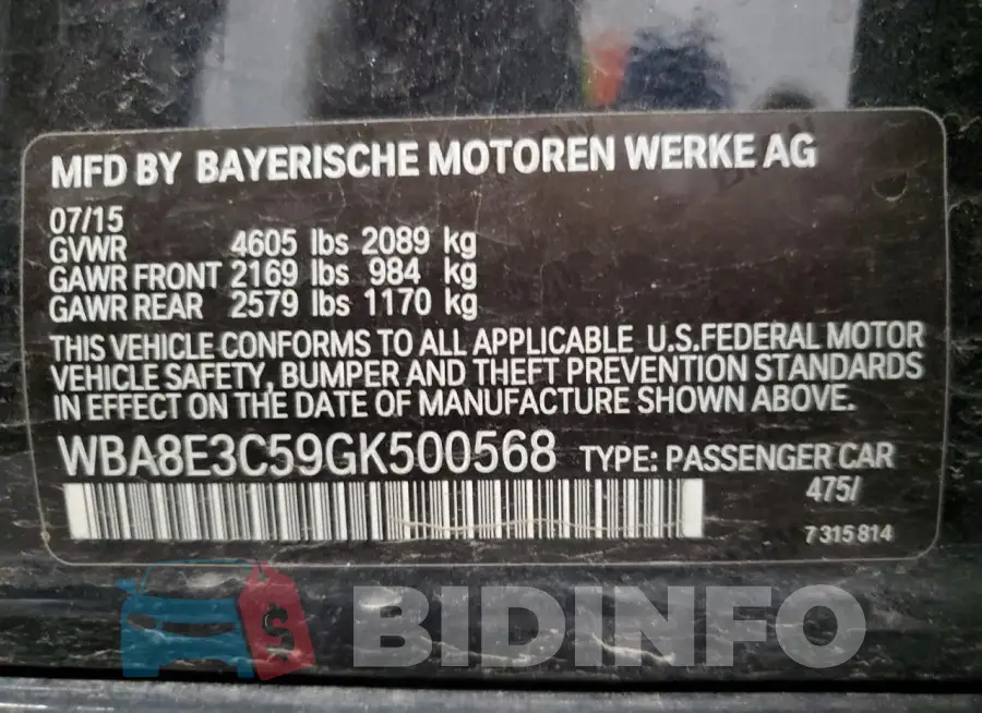 WBA8E3C59GK500568 Photo# 13