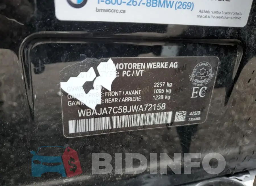 WBAJA7C58JWA72158 Photo# 12