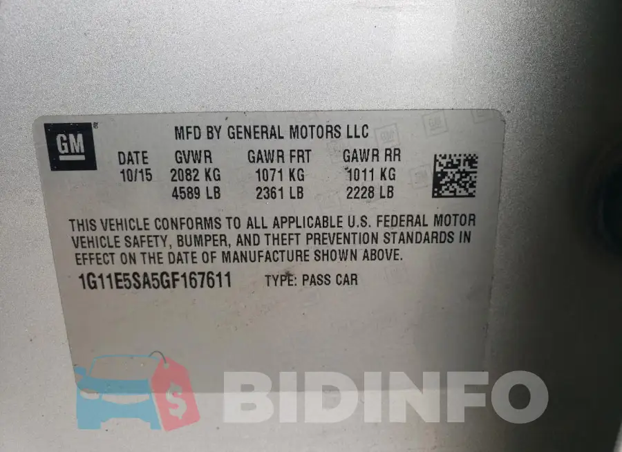 1G11E5SA5GF167611 Photo# 12