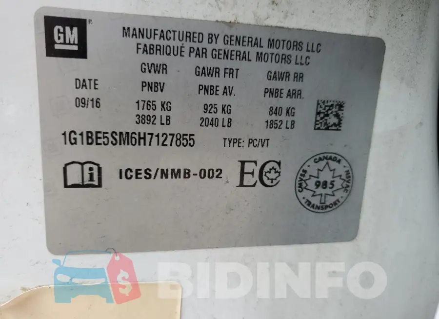 1G1BE5SM6H7127855 Photo# 12