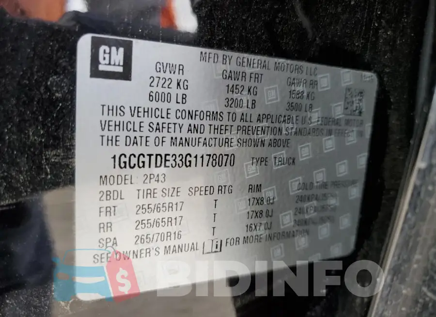 1GCGTDE33G1178070 Photo# 12