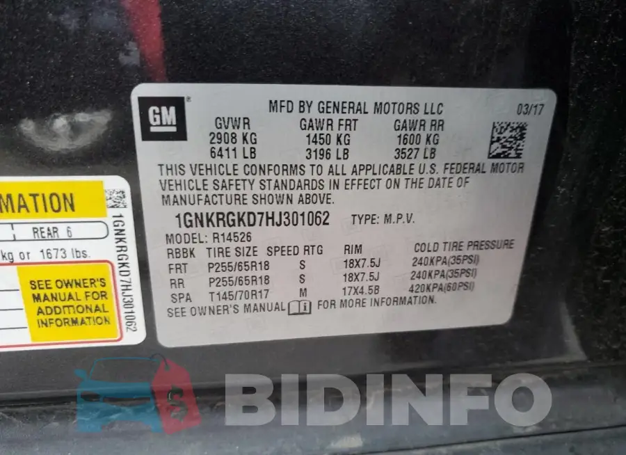 1GNKRGKD7HJ301062 Photo# 12