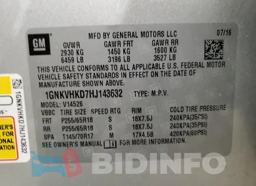 1GNKVHKD7HJ143632 Photo# 14