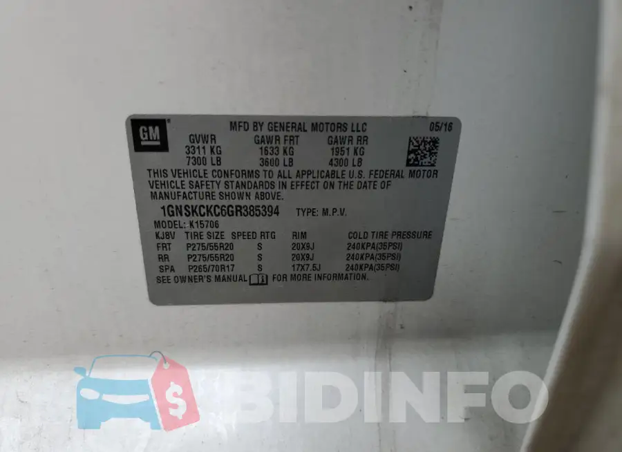 1GNSKCKC6GR385394 Photo# 13