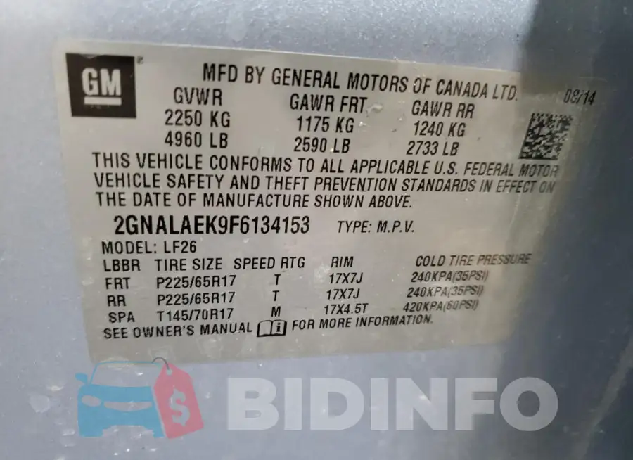 2GNALAEK9F6134153 Photo# 13