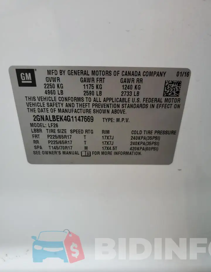 2GNALBEK4G1147669 Photo# 13