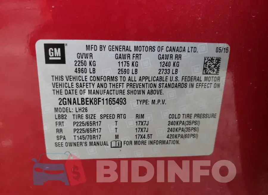 2GNALBEK8F1165493 Photo# 13
