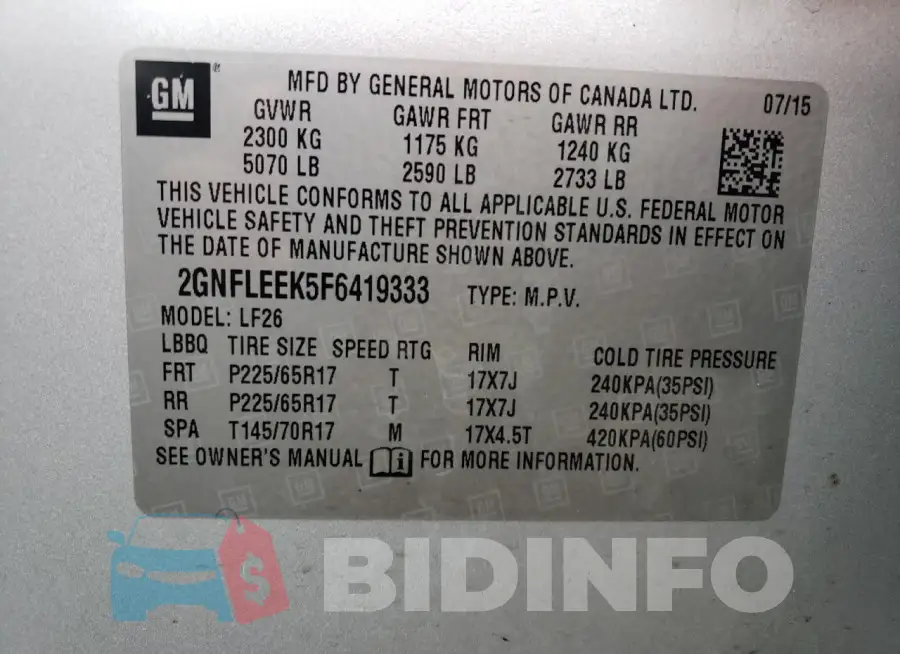 2GNFLEEK5F6419333 Photo# 13