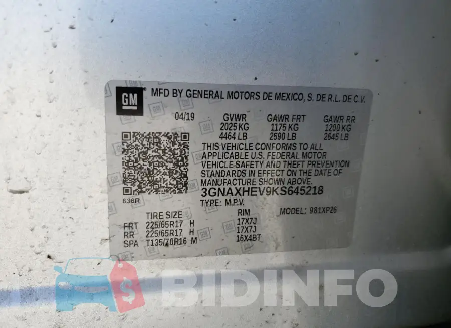 3GNAXHEV9KS645218 Photo# 12