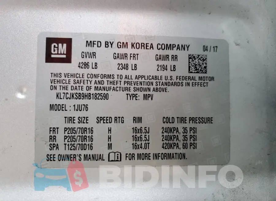 KL7CJKSB9HB182590 Photo# 12