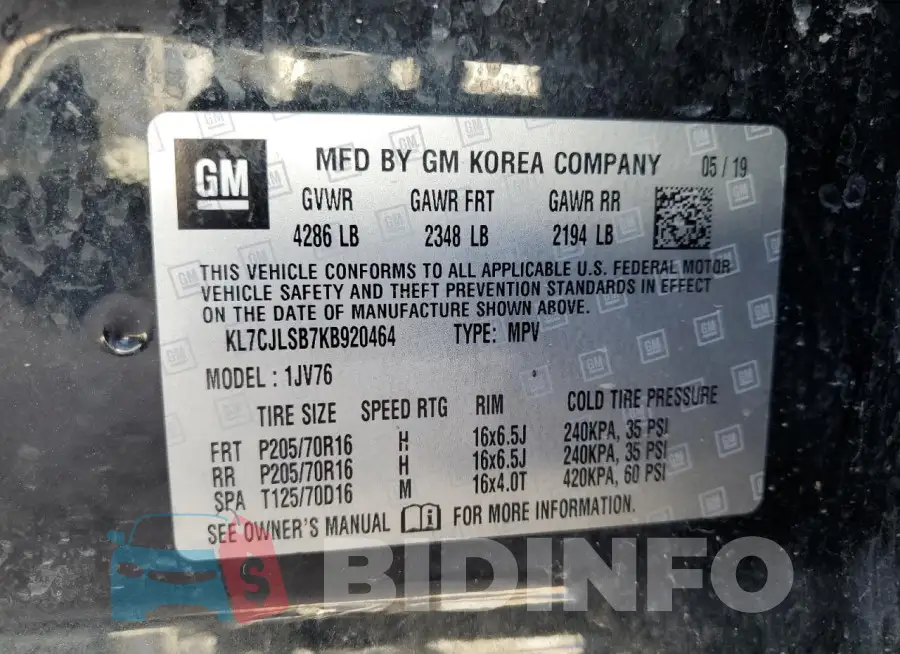 KL7CJLSB7KB920464 Photo# 12