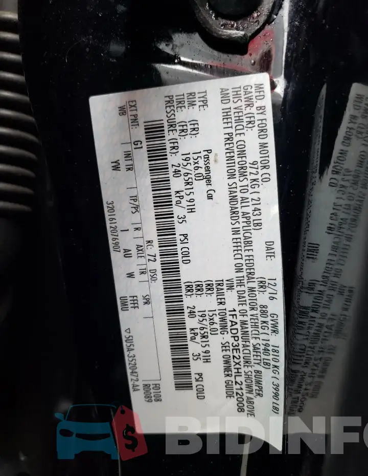 1FADP3E2XHL212008 Photo# 13