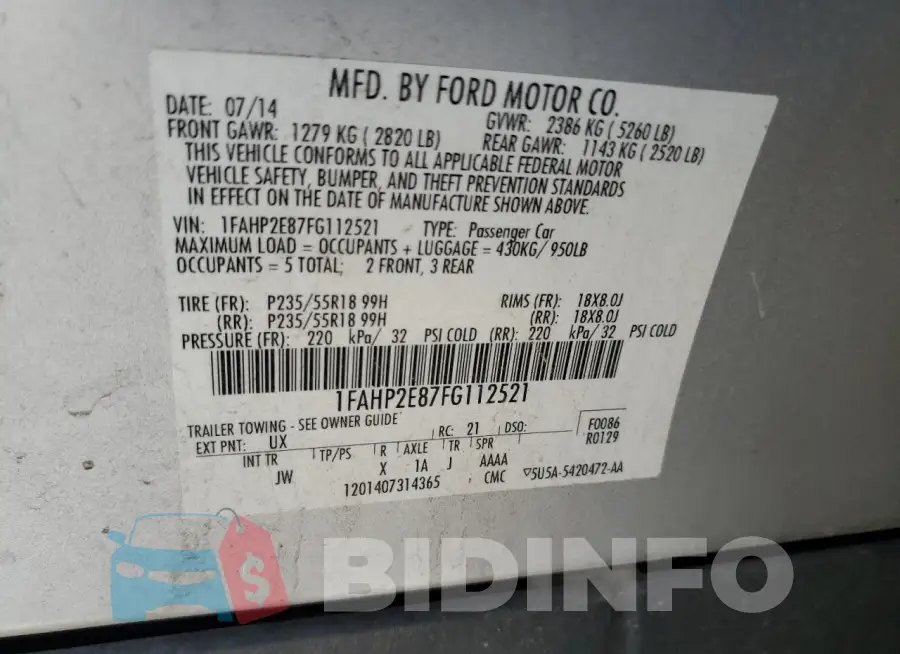 1FAHP2E87FG112521 Photo# 13