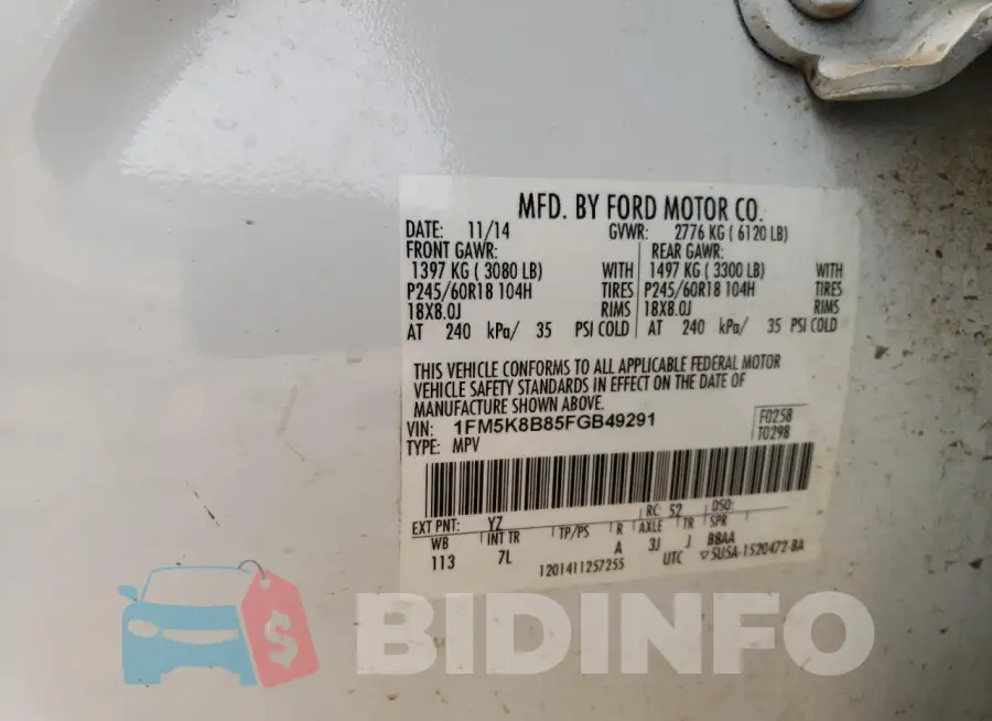 1FM5K8B85FGB49291 Photo# 14
