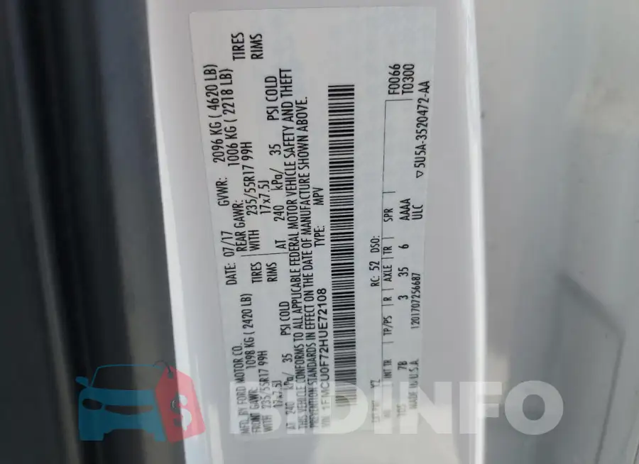 1FMCU0F72HUE72108 Photo# 13
