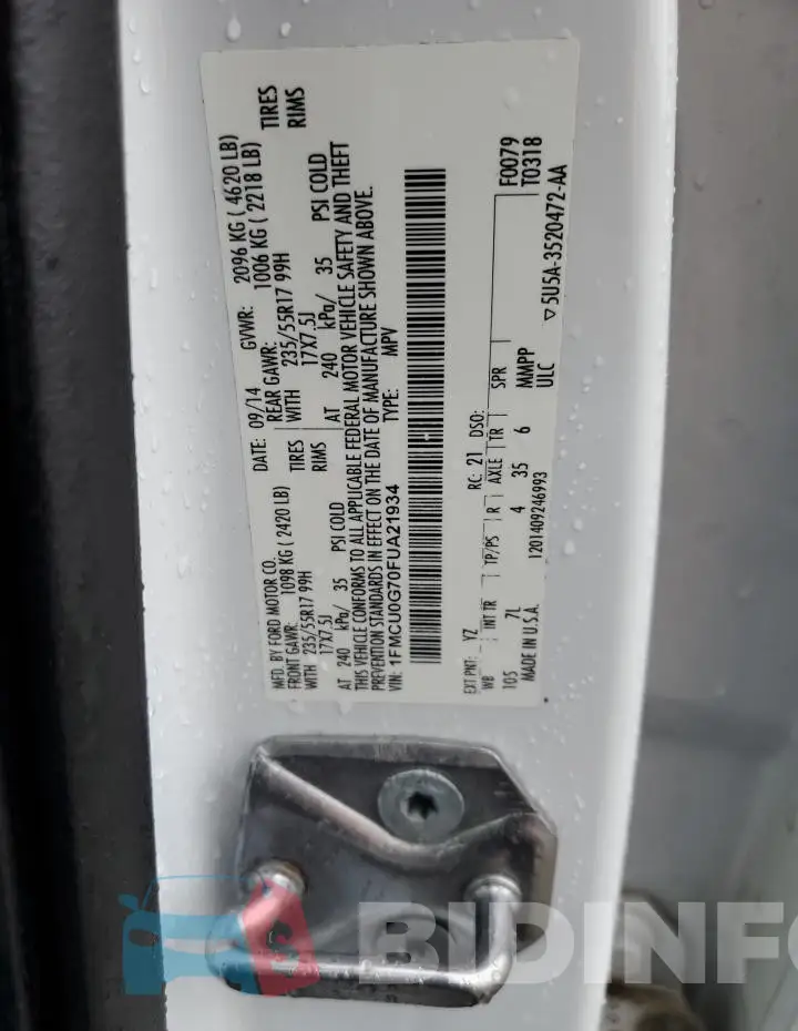 1FMCU0G70FUA21934 Photo# 12