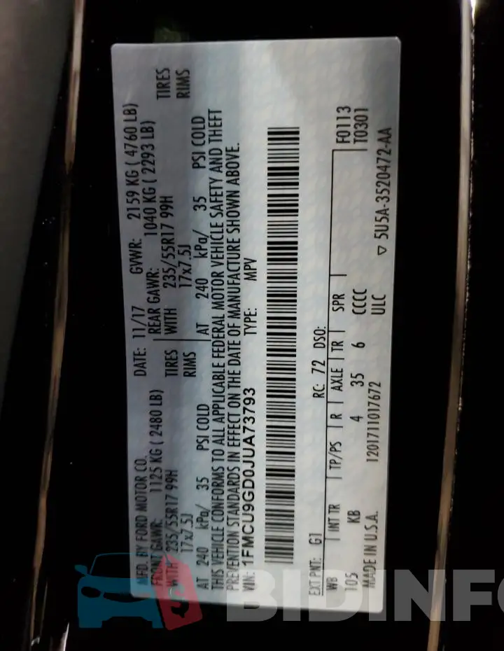 1FMCU9GD0JUA73793 Photo# 14