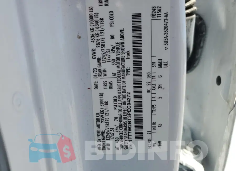 1FT7W2BT3PEC04272 Photo# 12