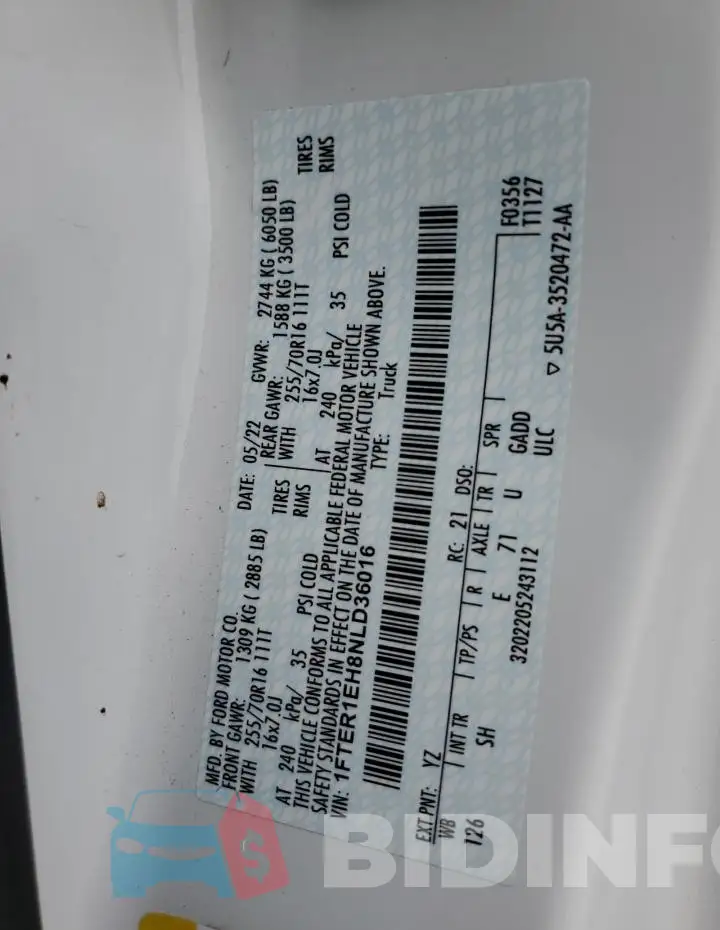 1FTER1EH8NLD36016 Photo# 12