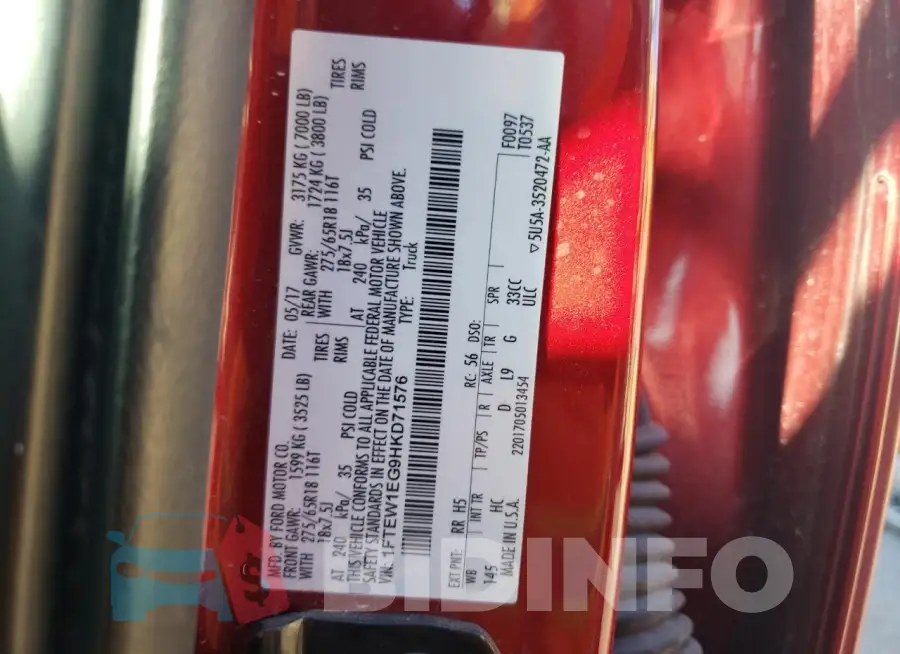 1FTEW1EG9HKD71576 Photo# 12