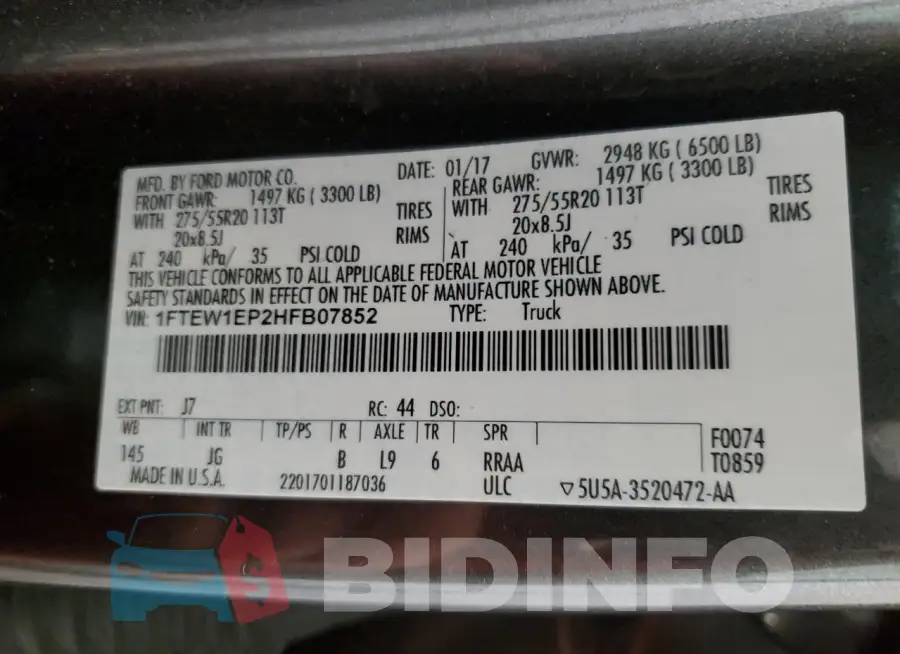 1FTEW1EP2HFB07852 Photo# 12