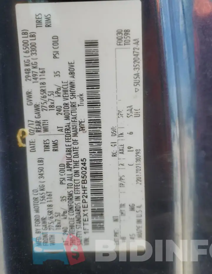 1FTEX1EP2HFB50245 Photo# 12