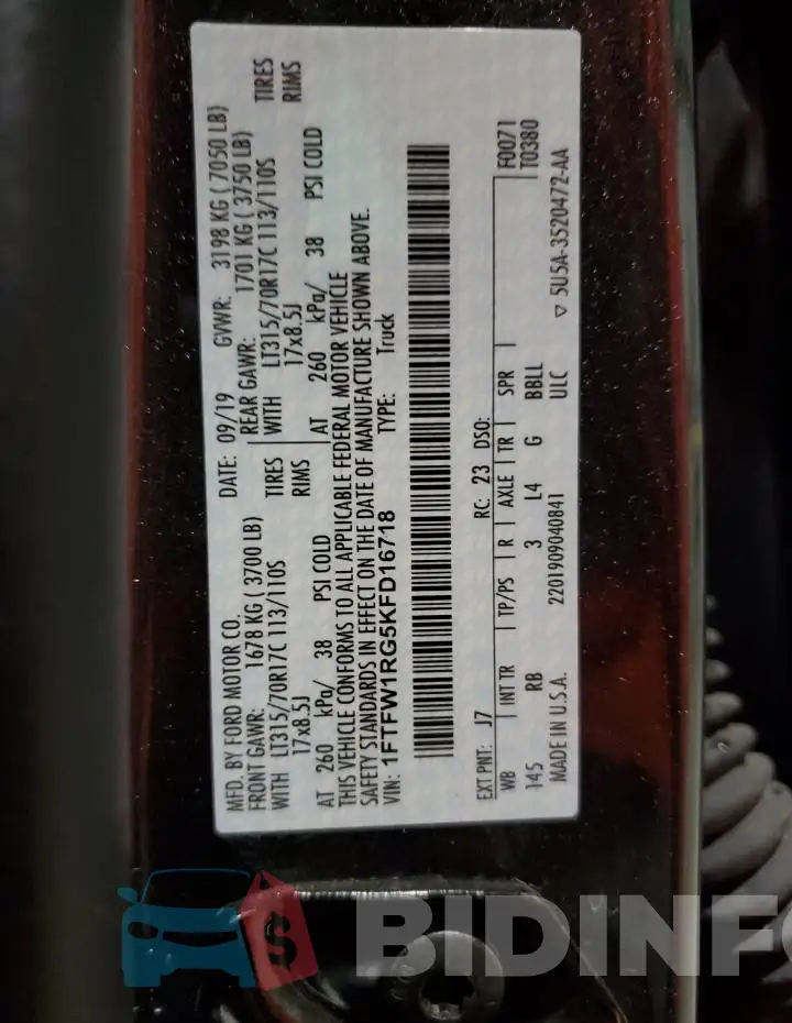 1FTFW1RG5KFD16718 Photo# 12