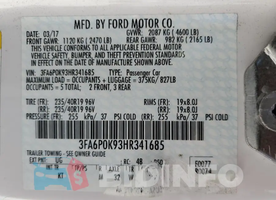 3FA6P0K93HR341685 Photo# 12