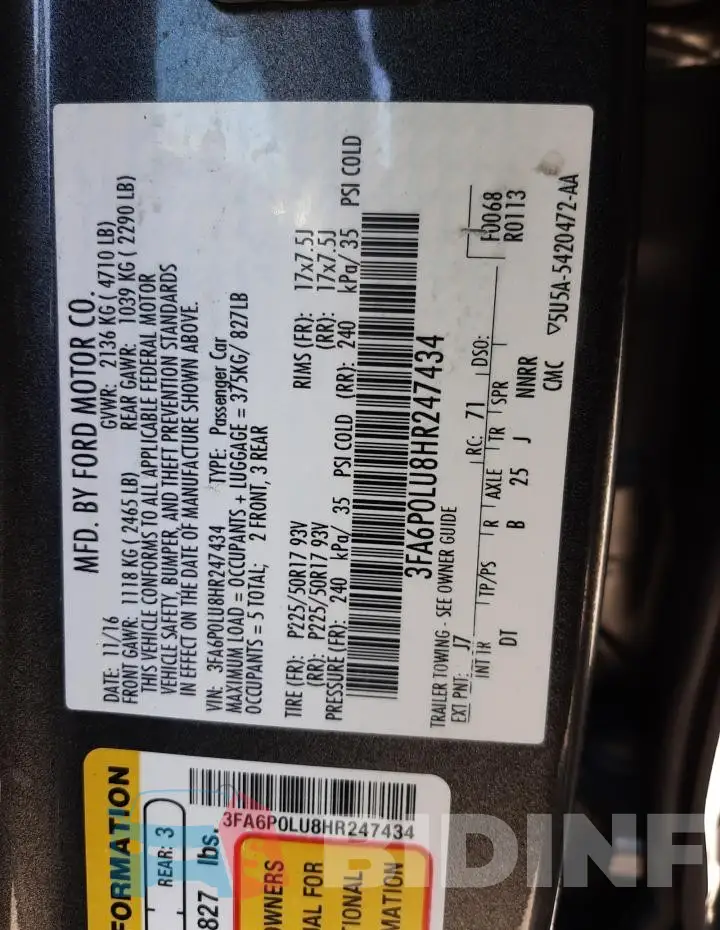 3FA6P0LU8HR247434 Photo# 12