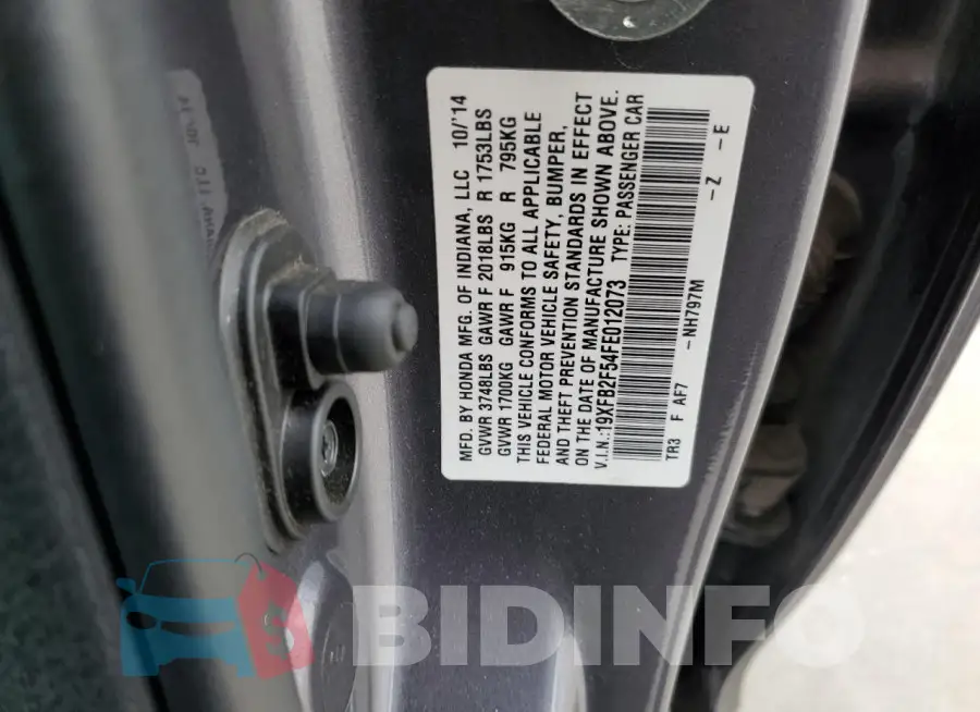 19XFB2F54FE012073 Photo# 12