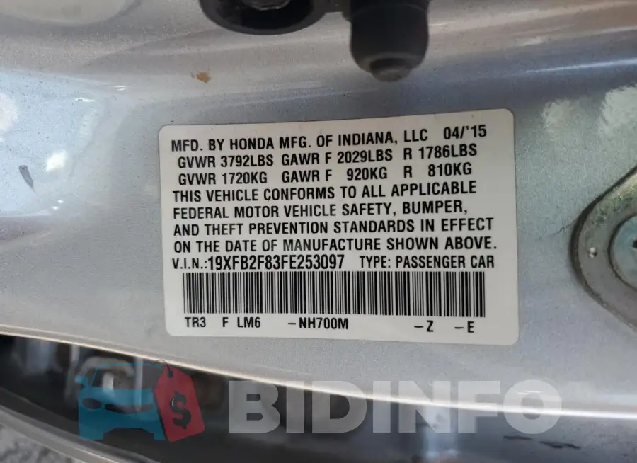 19XFB2F83FE253097 Photo# 12