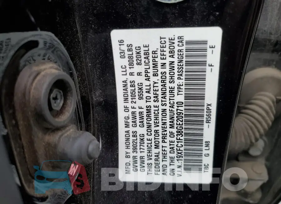 19XFC1F38GE209710 Photo# 12