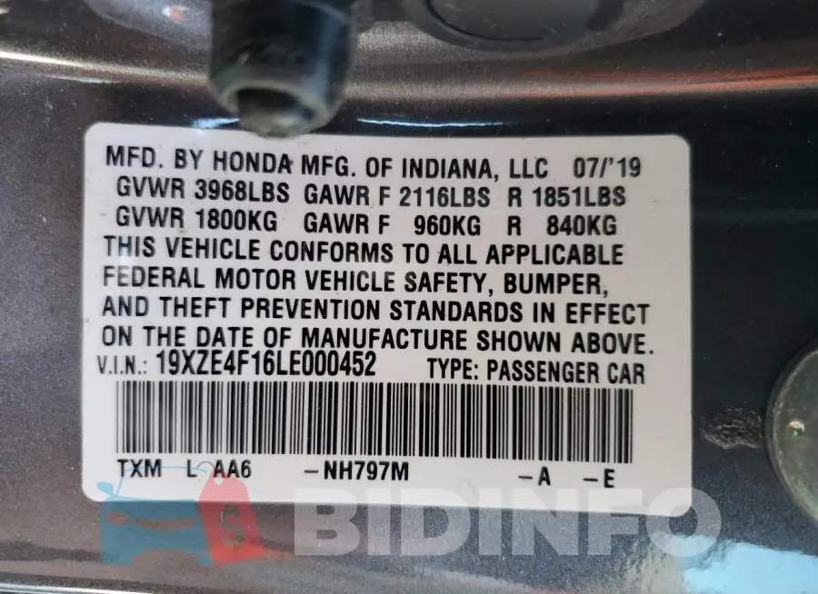 19XZE4F16LE000452 Photo# 12
