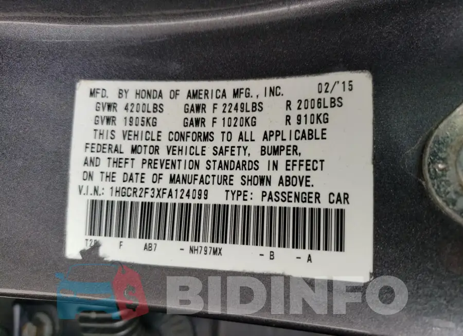 1HGCR2F3XFA124099 Photo# 13