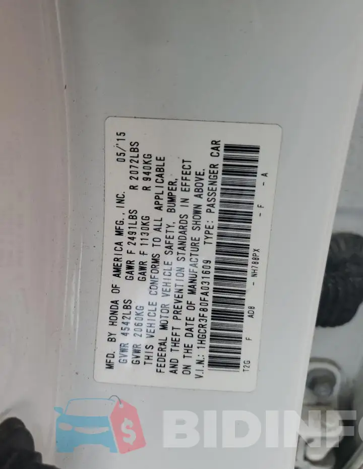 1HGCR3F80FA031609 Photo# 12