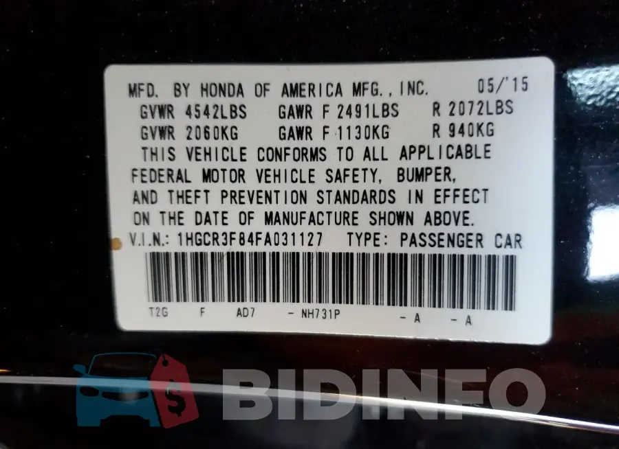 1HGCR3F84FA031127 Photo# 12