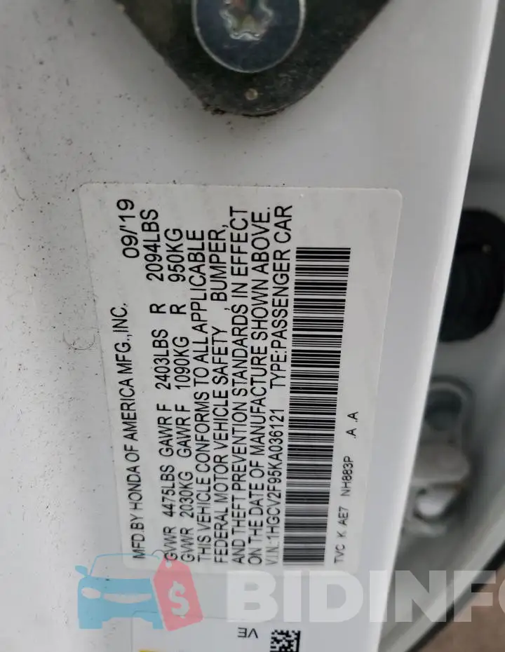 1HGCV2F95KA036121 Photo# 12