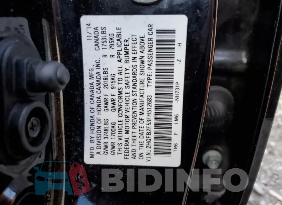 2HGFB2F53FH512683 Photo# 12