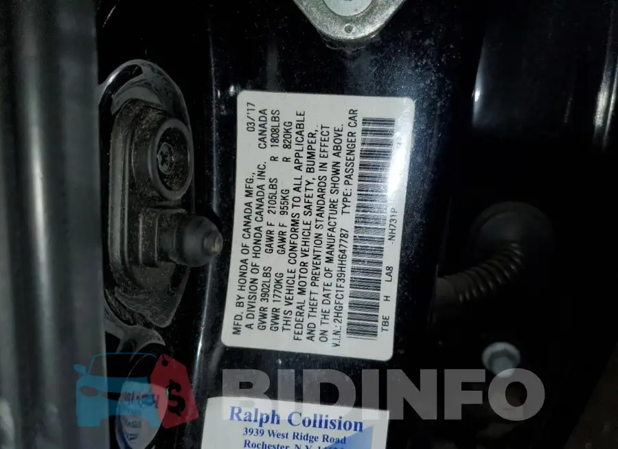 2HGFC1F39HH647787 Photo# 12