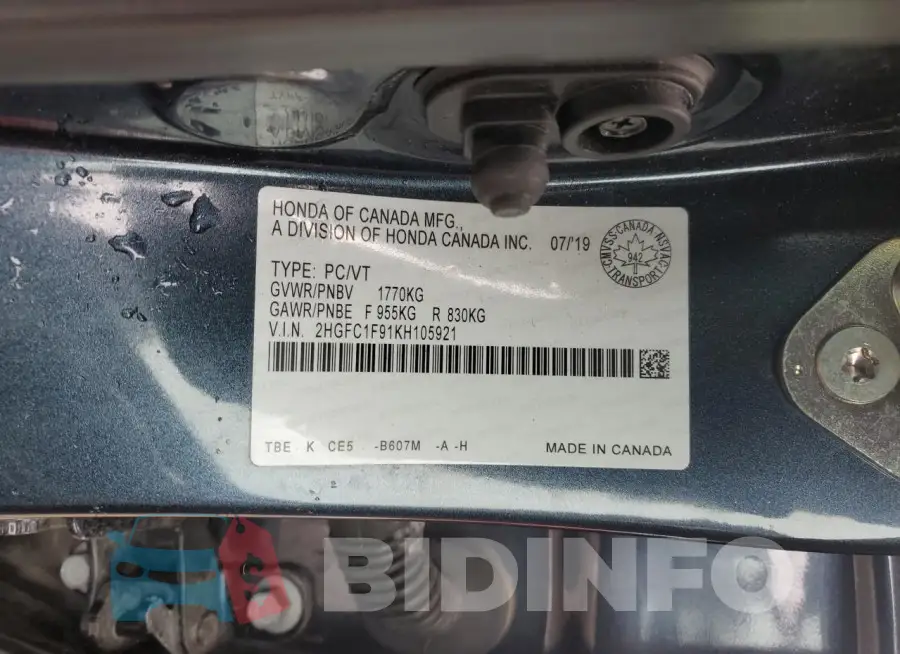 2HGFC1F91KH105921 Photo# 12