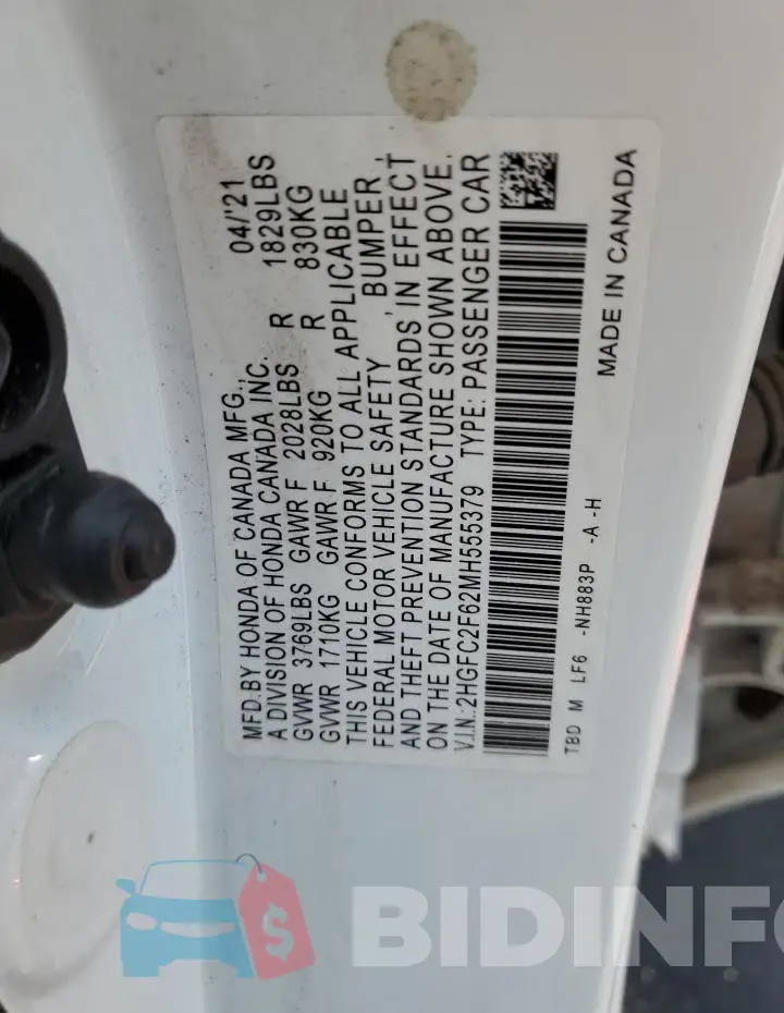 2HGFC2F62MH555379 Photo# 13