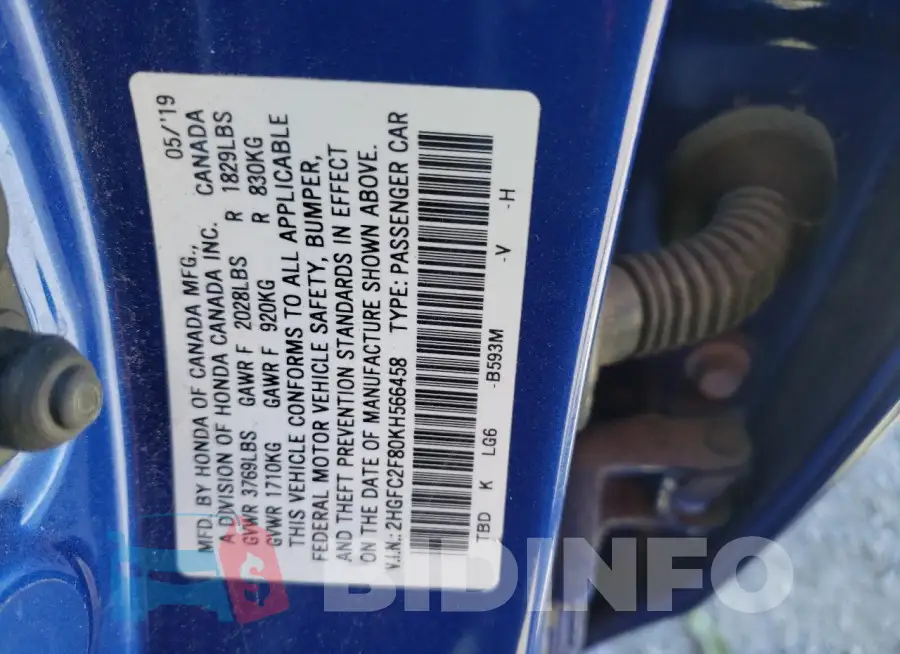 2HGFC2F80KH566458 Photo# 12