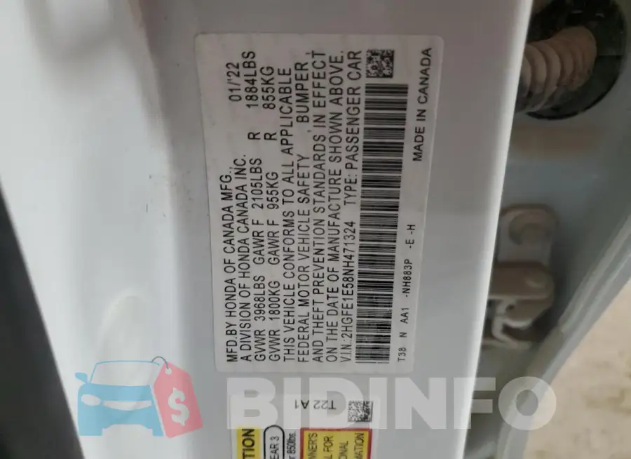 2HGFE1E58NH471324 Photo# 13